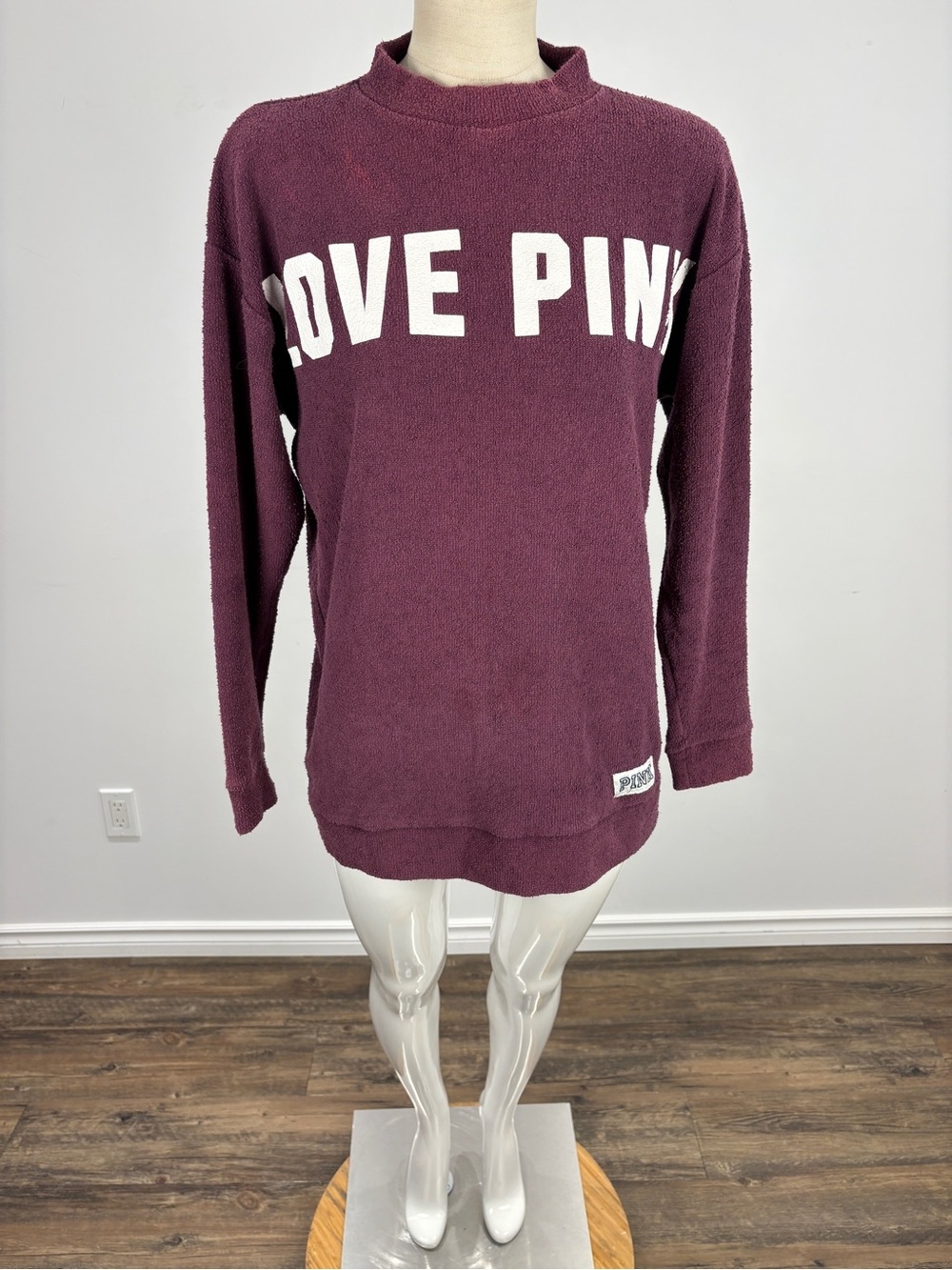 Victoria’s Secret PINK Stadium Mock Neck Pullover Sweatshirt Maroon Tunic XS